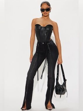 NWT Fashion Nova Tall Not So Basic Stretch Zipper Bootcut Jeans - Black - Sz 5